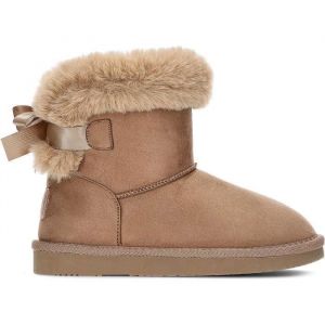 Conguitos Break&Walk Bottes australiennes avec nœud en fourrure, imperméables, taupe et blanc. - Bottes australiennes pour femme et fille avec doublure en polaire