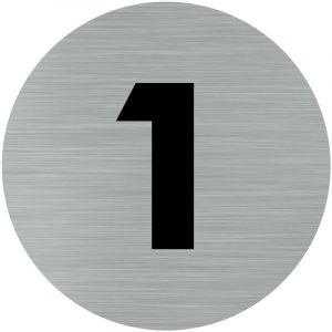 Pictogramme chiffre 1 (Q0304). Numéro de porte 1. Autocollant souple effet alu brossé ou plaque de porte alu brossé ep 2mm au choix - Plaque