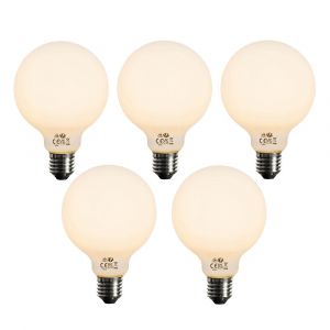 Lot de 5 Ampoule LED E27 dimmable opale G95 5W 450lm 2200K