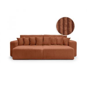 Loungitude Canapé 4 places double méridienne velours côtelé épais terracotta