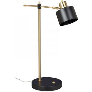 Relaxdays Lampe de bureau rétro, ajustable, douille E27, éclairage de table travail, luminaire métal, noir/or