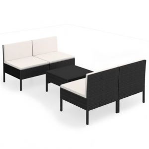 Image de VidaXL Ensemble canapé modulable 5 pièces et table basse en rotin noir avec coussins blancs crème