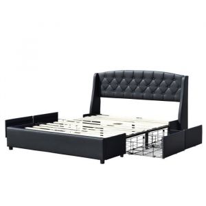 Iris Solide et Confortable Lit 140x200 avec Sommier avec 4 tiroirs+Tete de lit Couleur NOIR r