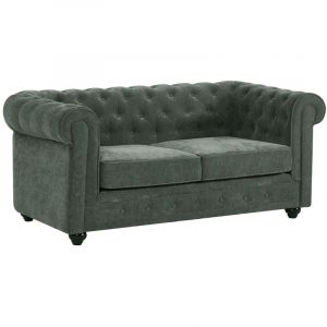 Canap&eacute; 2 places en tissu vert CHESTERFIELD