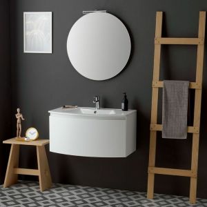 Image de Kiamami Valentina ARMOIRE DE TOILETTE MODERNE SUSPENDUE 82 CM BLANC MIROIR ROND - RIVA