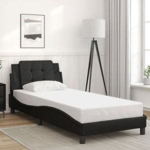 VidaXL Cadre de Lit avec Tête de Lit, Lit Rembourré, Lit Simple, Lit Adulte de Chambre à Coucher Intérieur, Noir 90x200 cm Similicuir