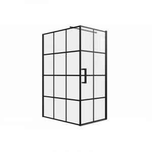 Paroi de douche fixe avec porte pivotante serigraphiée noir mat - 120 x 80 x 190 cm - CAPARICA