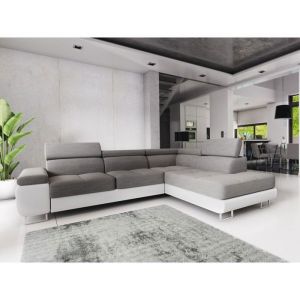 Meublesline Tendencio - Canapé d'angle convertible cotare gris/Blanc