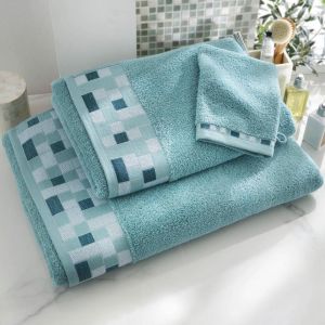 Lot de 2 gants de toilette bleu aqua en coton 15x21 MOSAIQUA