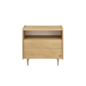 Commode 2 Tiroirs Et 1 Niche Décor Chêne Vintage Poignées Dorées