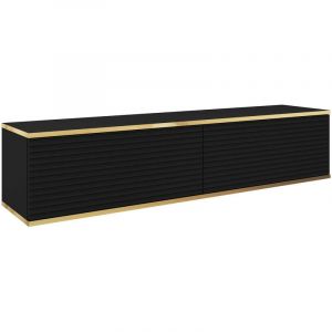 Selsey - mucalma - Meuble tv - 135 cm - façade à lamelles - noir avec inserts dorés