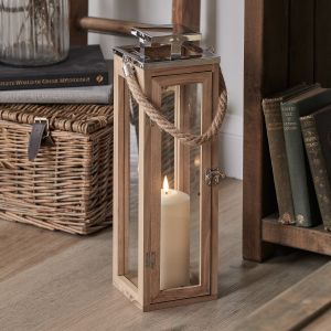 Lights4Fun Grande Lanterne Salcombe en Bois de 42 cm avec Bougie TruGlow