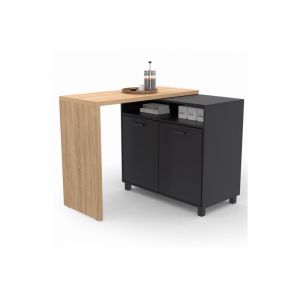 Idmarket Ilot rotatif CINA meuble de bar pivotant 2 en 1 imitation hêtre et noir