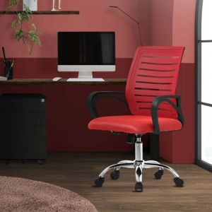 Ml-design - Chaise de Bureau Ergonomique, Rouge, Réglable en Hauteur avec Accoudoirs, Fauteuil en Tissu Filet Respirant, Fonction Bascule, Pivotante