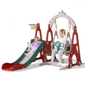 Toboggan 3 en 1 pour enfants, ensemble toboggan et balançoire, avec panier de basket-ball, maisons de jeux d'escalade extérieures