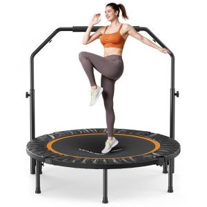 Trampoline MERACH Ø 102 cm Noir pour Adultes et Enfants Charge Max 150 kg Pliable avec Poignées Réglables Montage Rapide