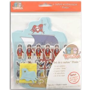 Teo & Zina Cartes d'anniversaire Pirate Set de 6 invitations
