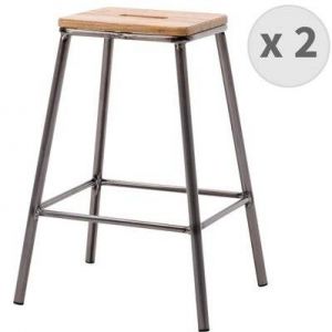 Image de ATELIER - Tabouret de bar industriel gun métal/chêne (x2)