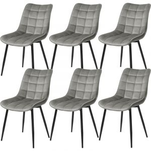 Lot de 6 Chaises de salle à manger. Chaise de cuisine scandinaves en velours. Pieds en métal. Gris Clair - Woltu