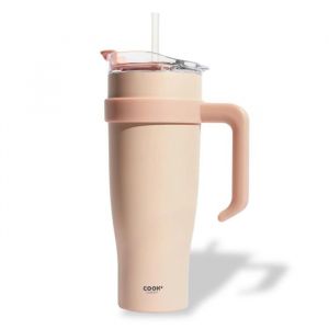 Mug Isotherme avec Paille et Poignée Ergonomique - Gourde XXL en Inox pour conserver vos boissons chaude ou froid Coloris Rose