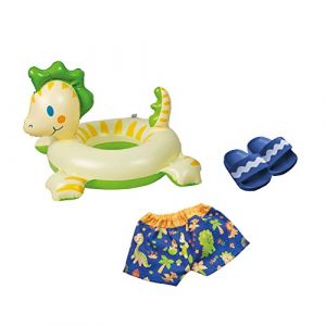Heless 22-Kit poupées Dino 3 pièces avec Maillot, Gant Anneau de Natation-Dimensions : Environ 35 à 45 cm, pour Le Plaisir du Bain Pendant Les Chaudes journées, Multicolore, 35-45 cm