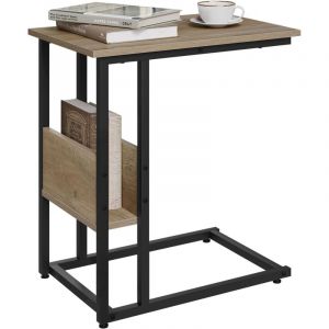 Woltu - Table d'Appoint en Forme de c Bout de Canapé, Table Basse, en Bois d'Ingénierie avec Cadre en Métal, Chêne Gris