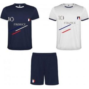 Ensemble Short Avec Lot De 2 Tee Shirt France Bleu Et Blanc Enfant