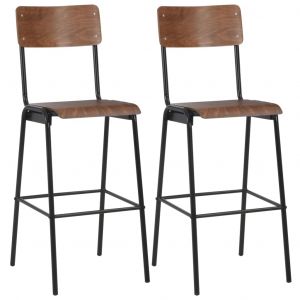 Image de VidaXL 2 pcs Chaises de bar Marron Contreplaqué solide et acier