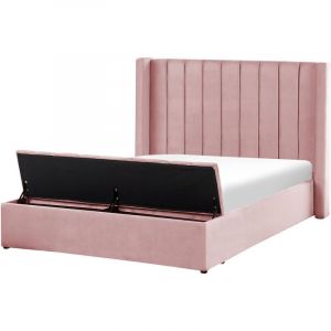 Image de Beliani Lit double en velours rose avec rangement 140 x 200 cm NOYERS