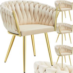 TecTake Set de chaises salle à manger Astano velours design noué - couleur sable/or, Lot 4