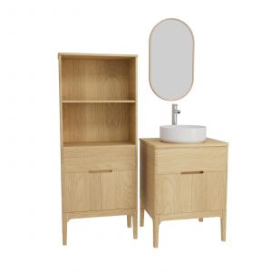 Mob-in - Ensemble meuble simple vasque alaska 60cm + vasque + robinet + miroir + colonne
