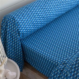 Drap plat en coton micro-motif losanges - Bleu
