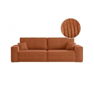 Loungitude Canapé droit 3 places convertible en velours côtelé - Terracotta