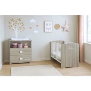 Image de Baby Price Chambre bébé complete - Lit 120x60 et commode a langer - SMILE - Chene silex