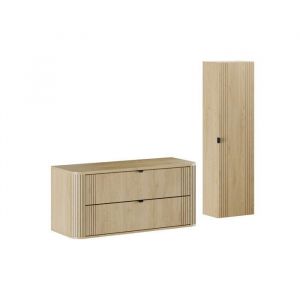 Ensemble OVALIA ch&ecirc;ne meuble suspendu sous vasque avec plan 120 cm et colonne 40 x 140 cm