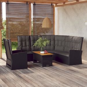 VidaXL Salon de jardin 3 pcs avec coussins Noir R&eacute;sine tress&eacute;e 362177