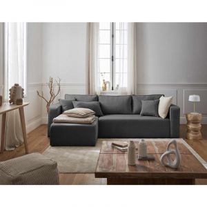 Canapé d'angle réversible convertible 4 places en tissu gris foncé