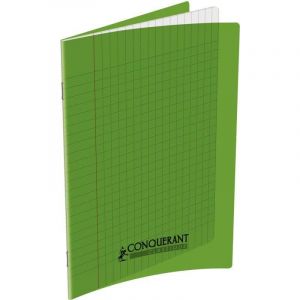 Conquerant Cahier 140 pages seyès 90 g, couverture polypropylène vert, format 17 x 22 cm