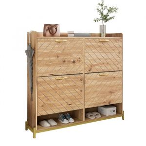 Meuble à Chaussures en Bois - Meuble d'entrée Rangement pour Chaussures - 4 Portes - Commode à Chaussures - 108.5x24x100 cm