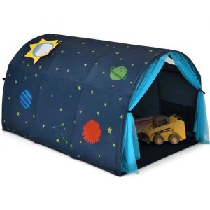 COSTWAY Tente de Lit Enfants Tente de Rêve Galaxie Portable avec Double Rideau en Maille, Sac de Transport 144 x 102 x 82 CM Bleu