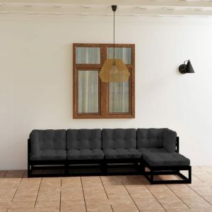 VidaXL Canapé d'extérieur 5 pièces en pin noir et gris avec coussins Vida XL