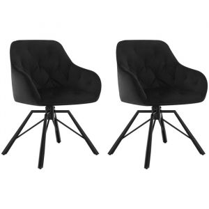 Woltu - Lot de 2 Chaises Salle à Manger Pivotante, Chaises Cuisine en Velours + Métal, Chaises à Haut Dossier, Chaises Scandinave, Noir