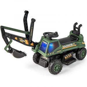 GOPLUS Voiture Pelleteuse Électrique Enfants 3 Ans+,Excavateur avec Pédales et Pelle Flexible,avec Espace de Rangement,Vert
