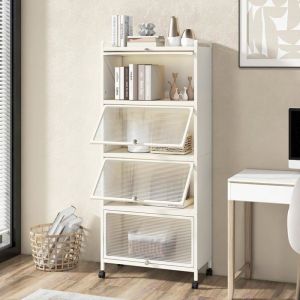 GOPLUS Étagères de Rangement à 5 Niveaux 60x32x154CM avec Roues Pivotantes 360° - 2 Kits Anti-Renversement Blanc