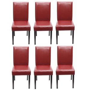 Lot de 6 chaises de séjour Littau, cuir reconstitué rouge, pieds foncés