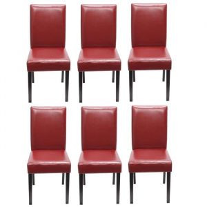 Image de Lot de 6 chaises de séjour Littau, cuir reconstitué rouge, pieds foncés