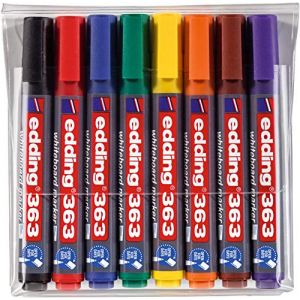 Edding 363 Marqueur pour tableaux blancs - multi-couleur - étui de 8 stylos - pointe biseautée 1-5mm - feutre effaçable - pour tableaux blanc, magnétique, mémo et chevalet de conférence - rechargeable