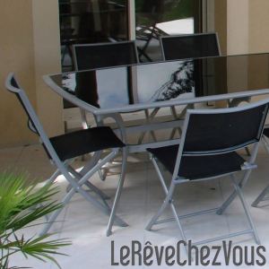 DCB Garden Chaise de jardin pliante en aluminium et textil&egrave;ne