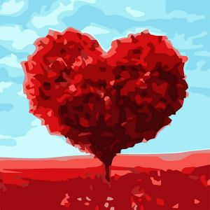 Mini broderie diamant : Arbre rouge Coeur - sans chassis en bois