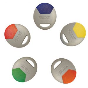 Badge MIFARE format porte cl&eacute; gris/bleu - COMELIT - CLE/GB